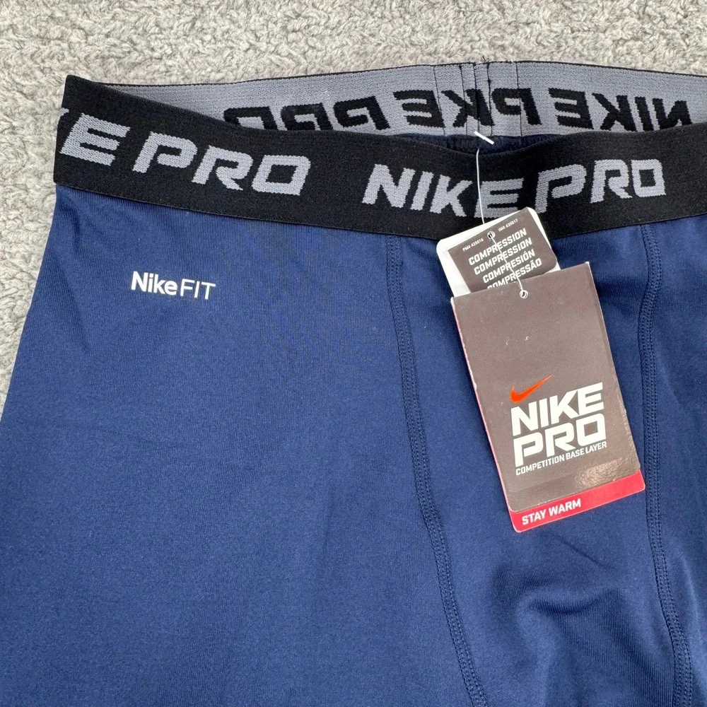 Nike Pro Compression Stay Warm Mens Navy Blue Leggings 259864-419 L NEW
